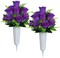Artificial Cemetery Flowers – 2 Sets Purple Rose Bouquets with Vase for Grave, Memorial, and Outdoor Headstone Decoration
